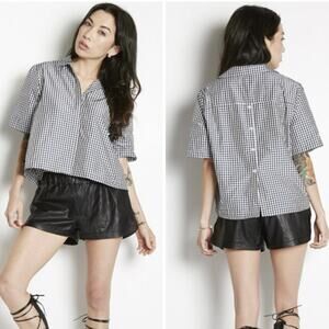 NWT ACHRO Cropped Gingham Button Down Front/Back Top